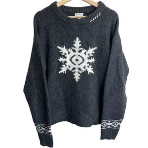 Sundance Snowflake Sweater Gray Knit Holiday Pullover Long Sleeves Medium